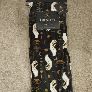 Black and gold throw blanket ouija crystals tarot celestial Halloween goth